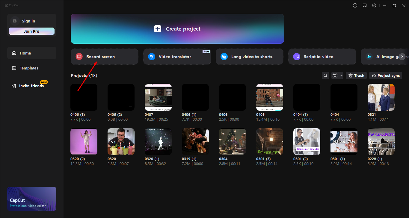 Recording a screen with the CapCut desktop video editor