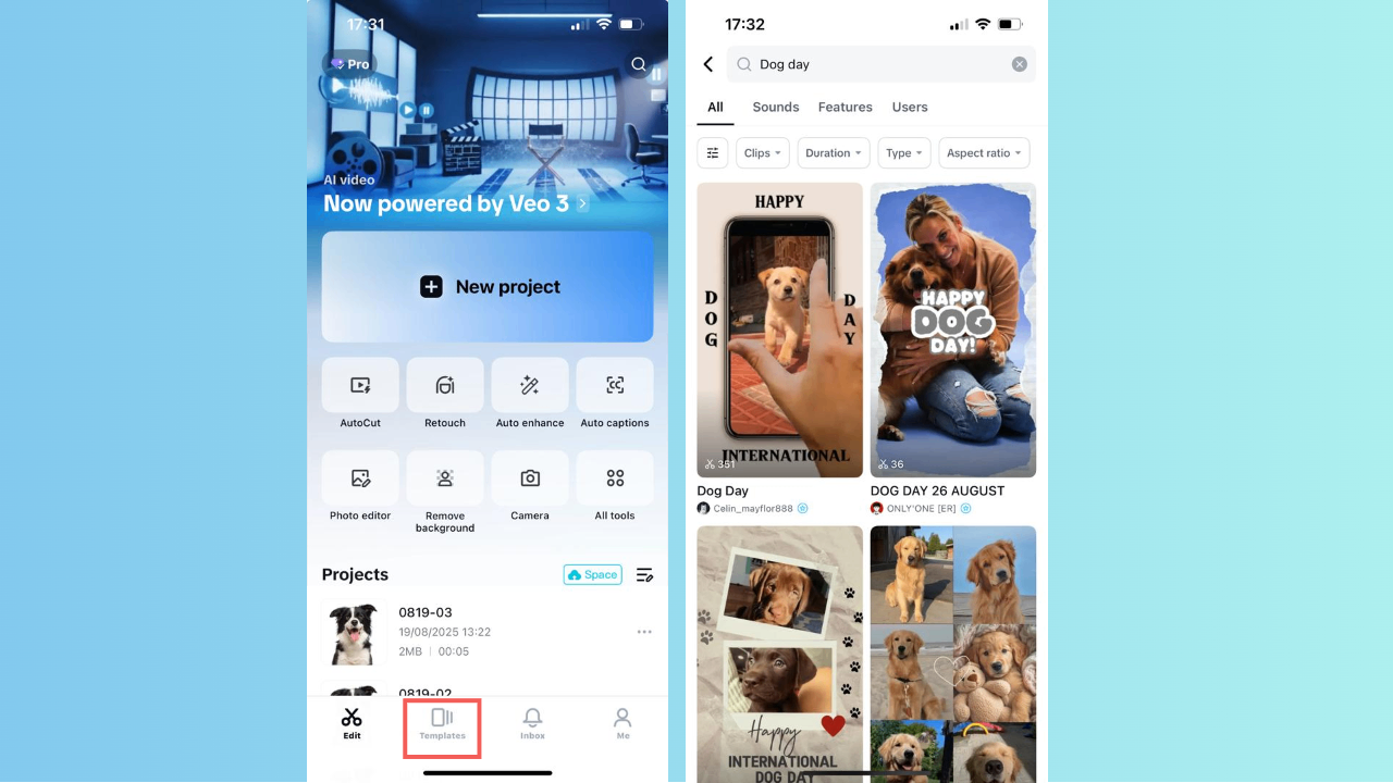 Access templates and select dog-friendly options