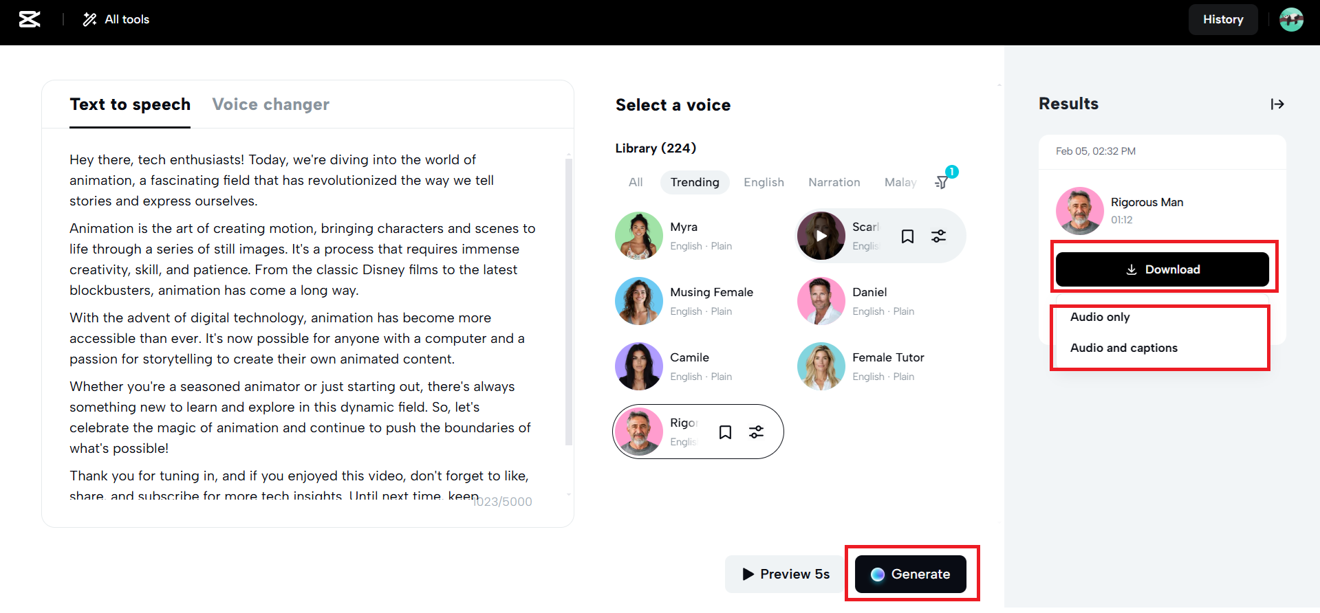 Generate and download option