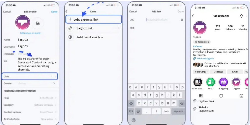 Mostrando cómo agregar un enlace a Instagram Reels a tu biografía