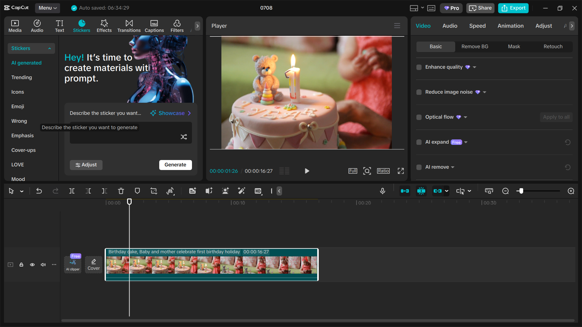 Interface of the CapCut desktop video editor - the best tool for making happy birthday GIFs with music