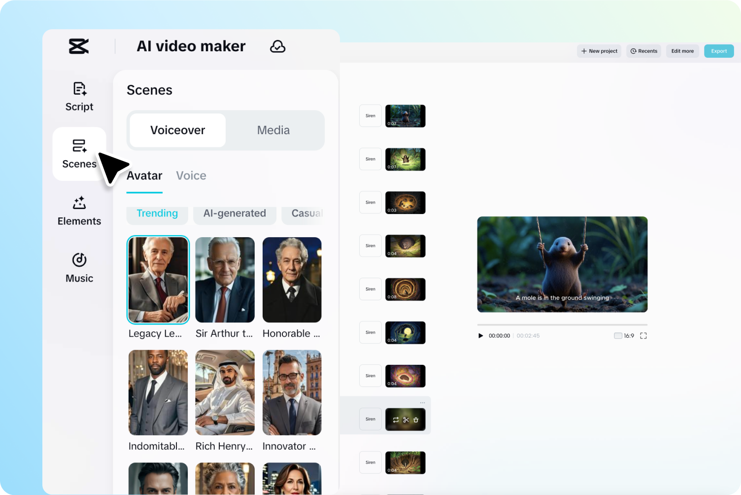 Create a video scene by scene with CapCut's AI video maker agent