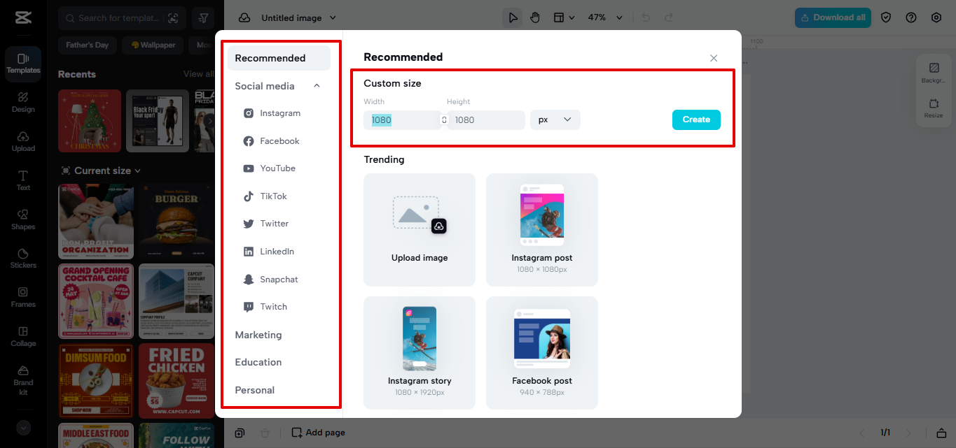 Toegang tot bewerkingsruimte in CapCut Web