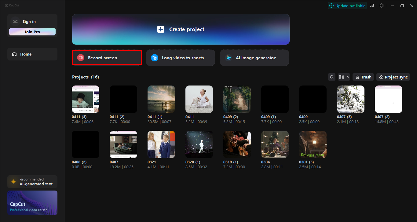 Registrazione dello schermo con l' CapCut editor video desktop