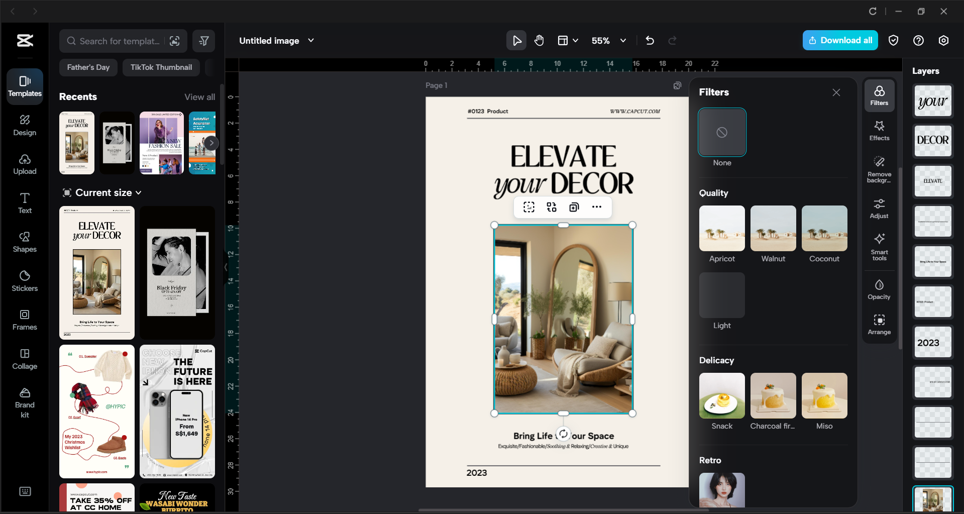 Interface van de CapCut desktop video-editor - een effectieve manier om flyers te maken