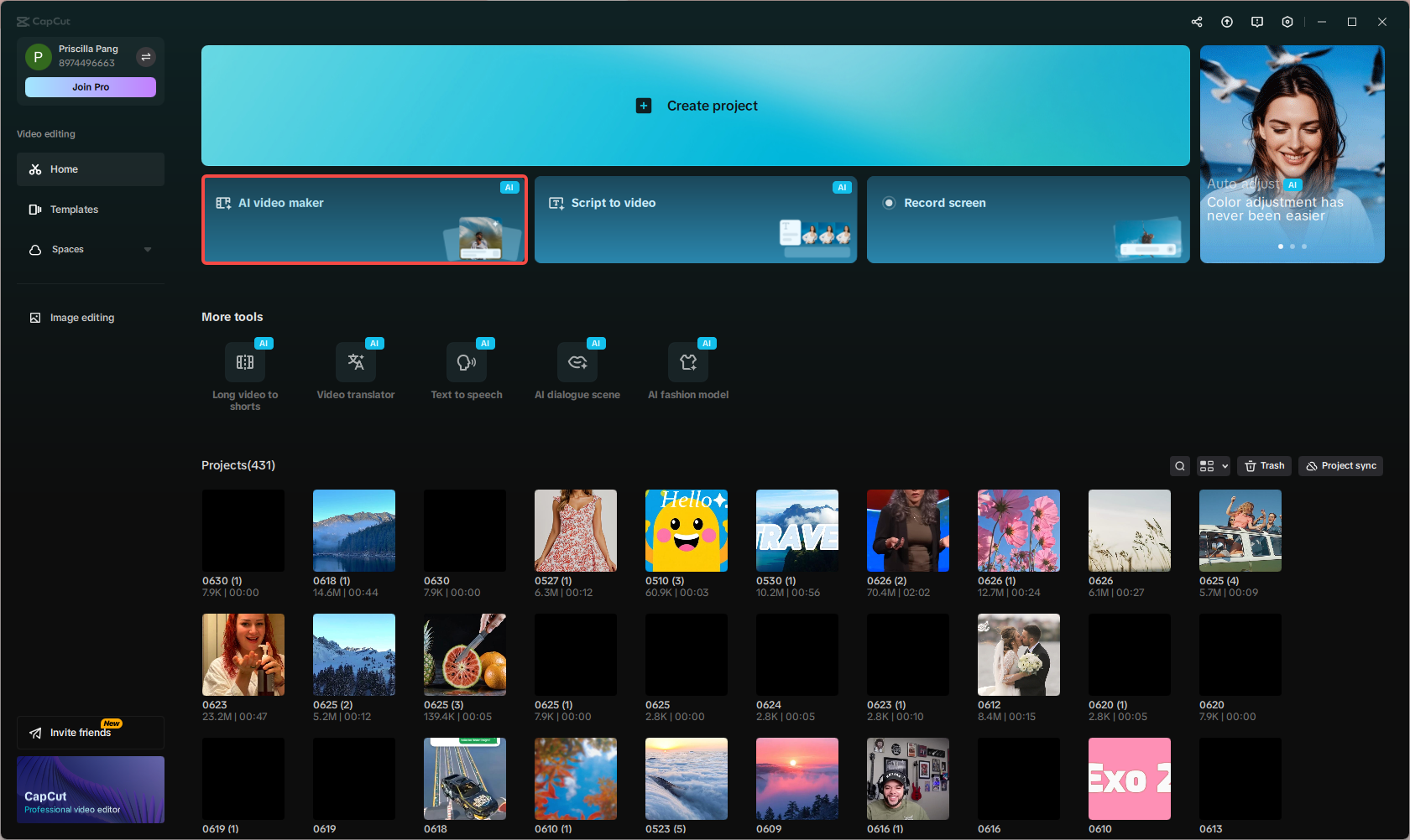 Wenden Sie die Funktion "AI video maker" an