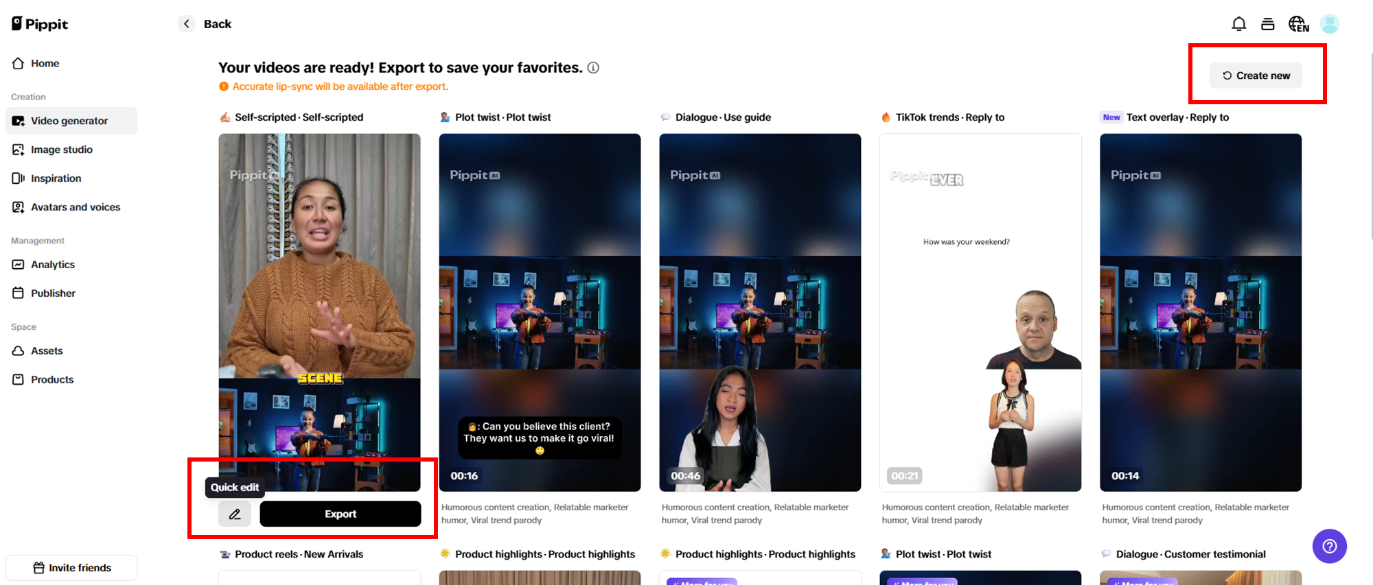 Select your preferred generated video