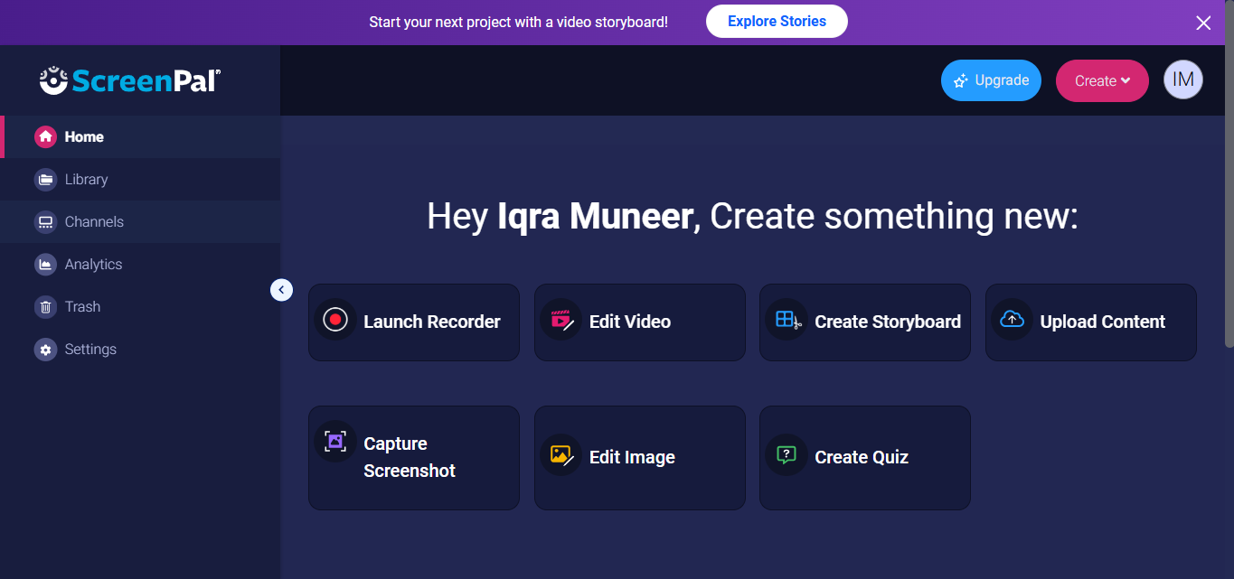 Interfaccia di Screenpal - il miglior videoregistratore HD