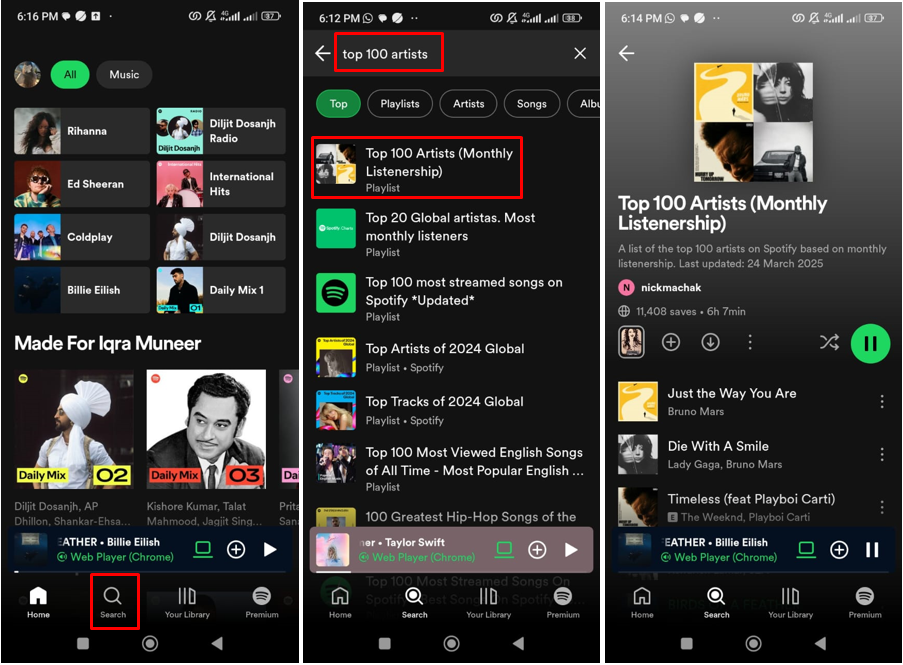 Image showing how to find Spotify’s top 100 artists on your phone