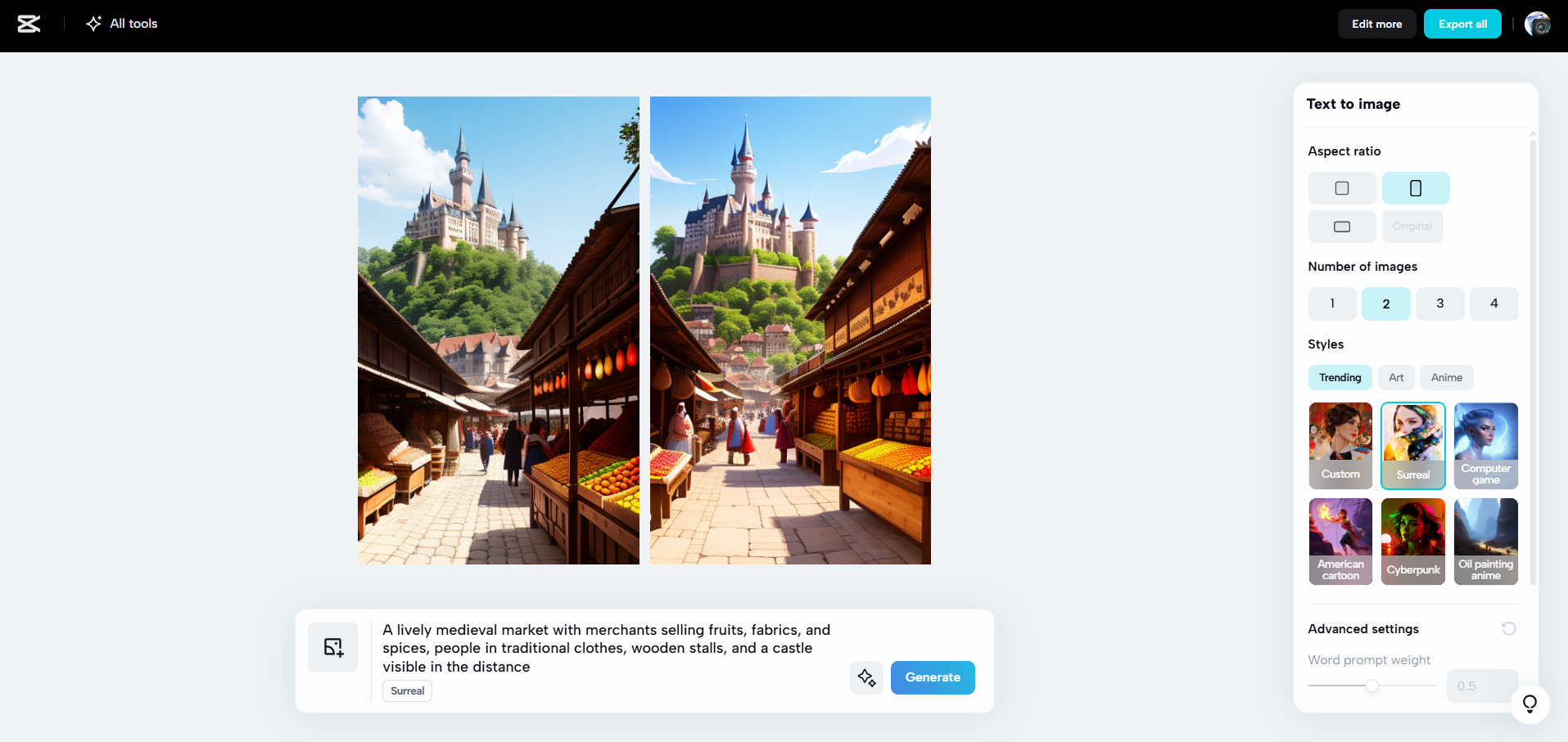 Antarmuka CapCut Web - cara cepat untuk membuat gambar AI