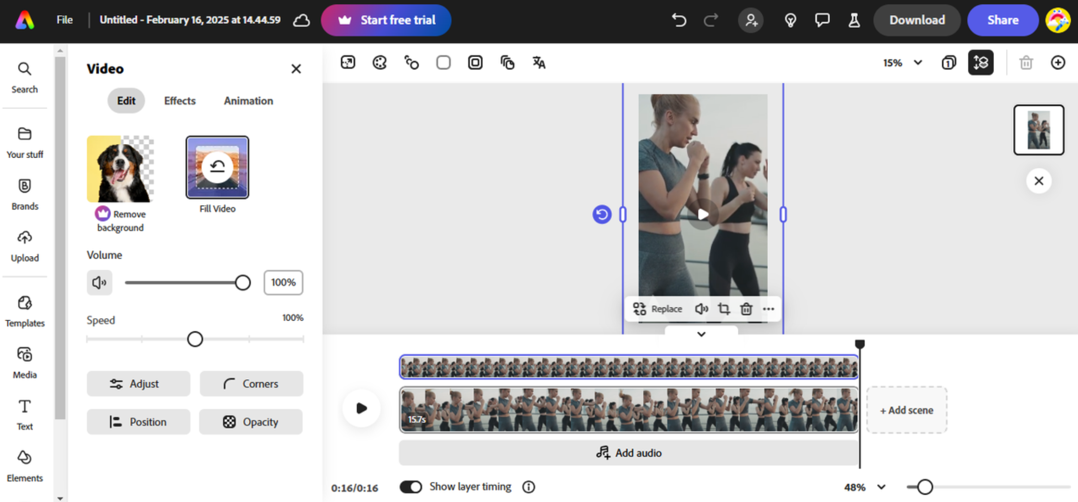 Schnittstelle von Adobe Express - einem der bekannten Hersteller von kostenlosen Instagram-Rollen