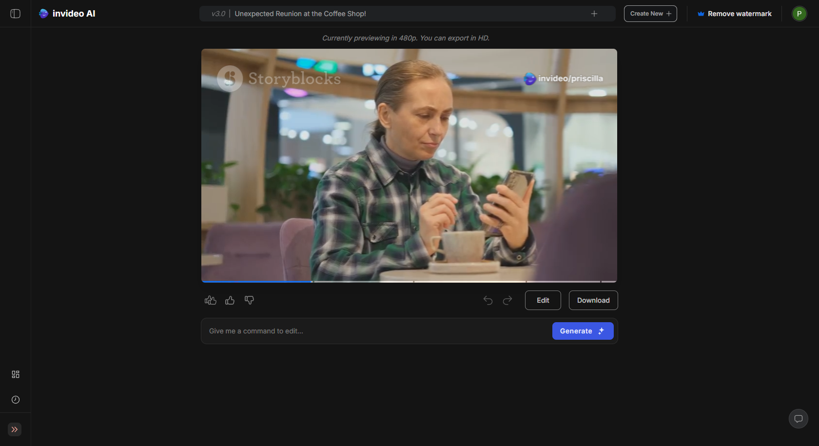 Interface do usuário Invideo