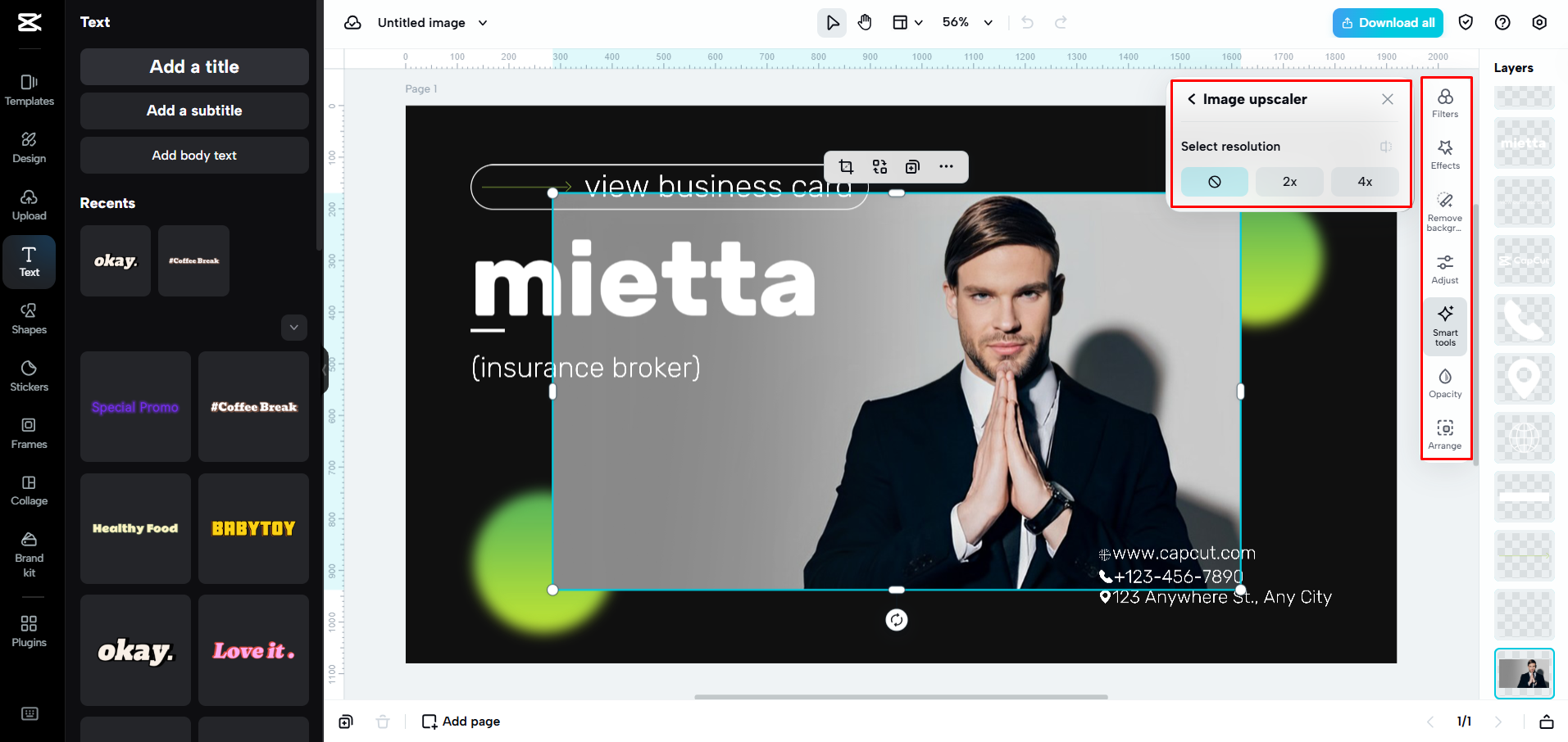 Mengedit template kartu di CapCut Web