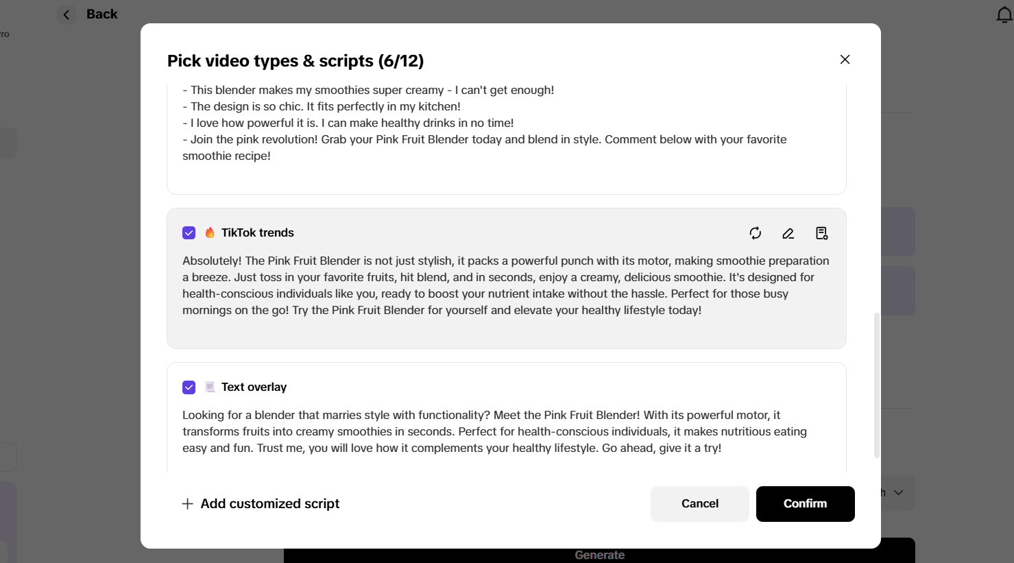 Customizable script templates