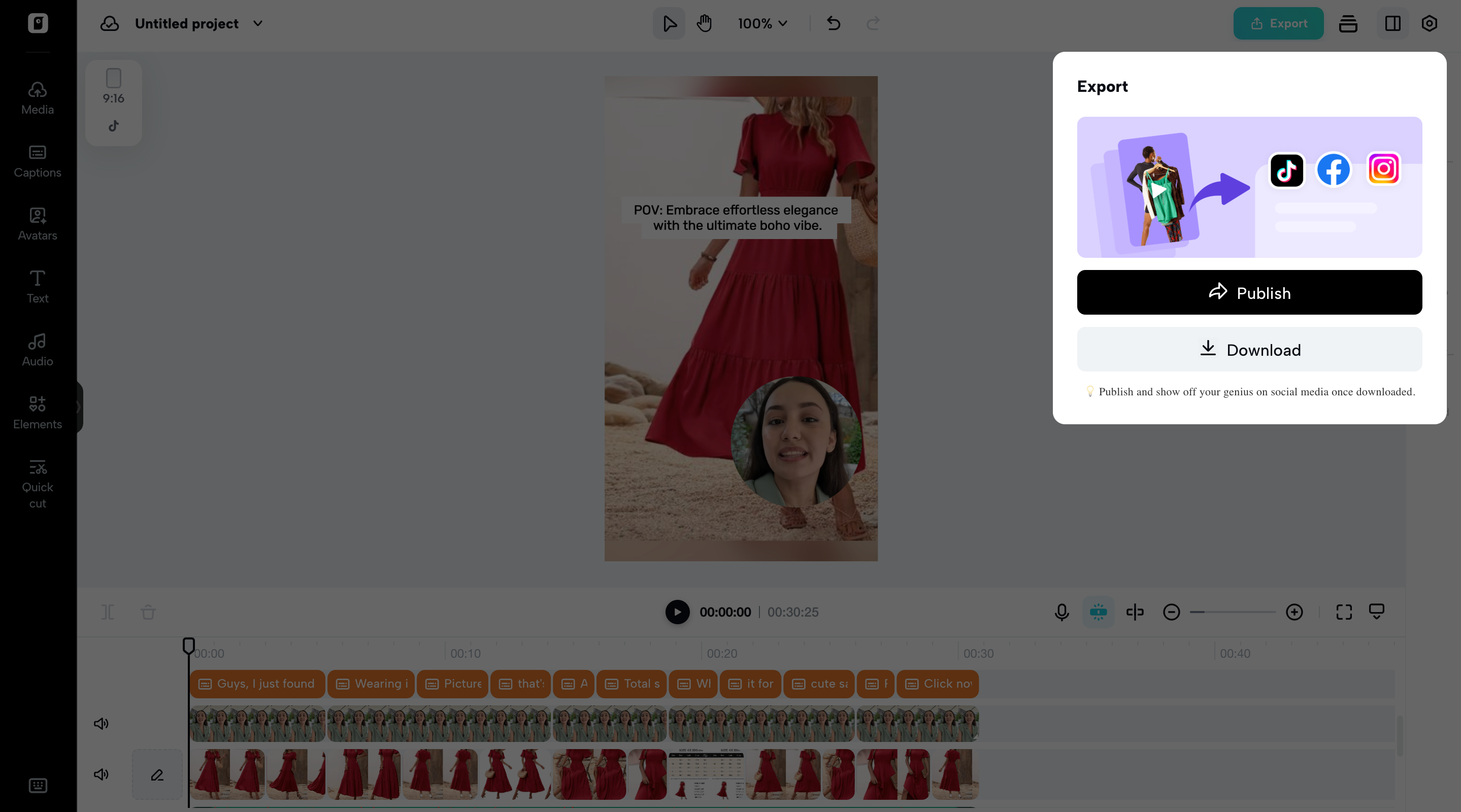 Export videos from Pippit