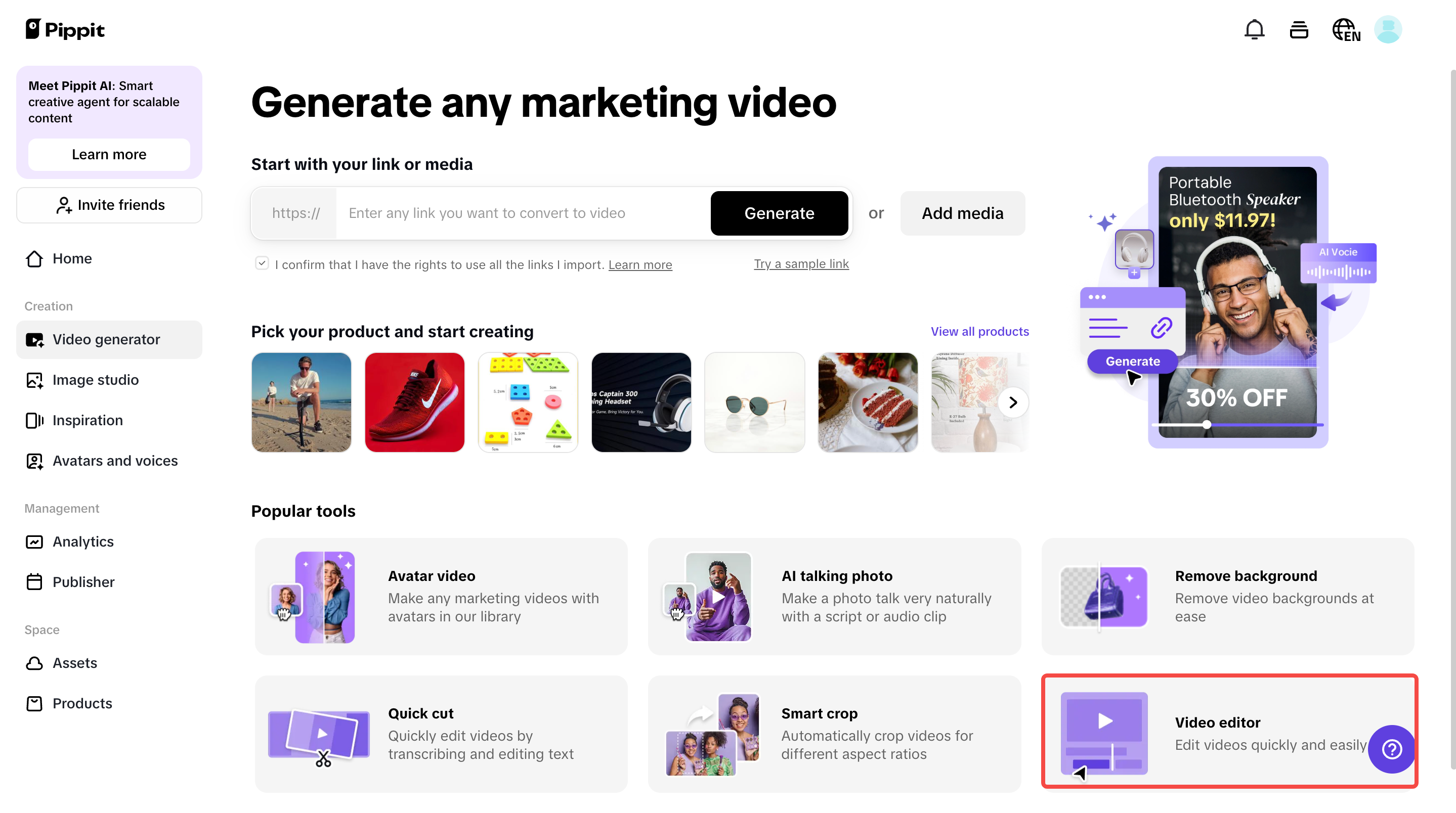 Access Video editor to upload media