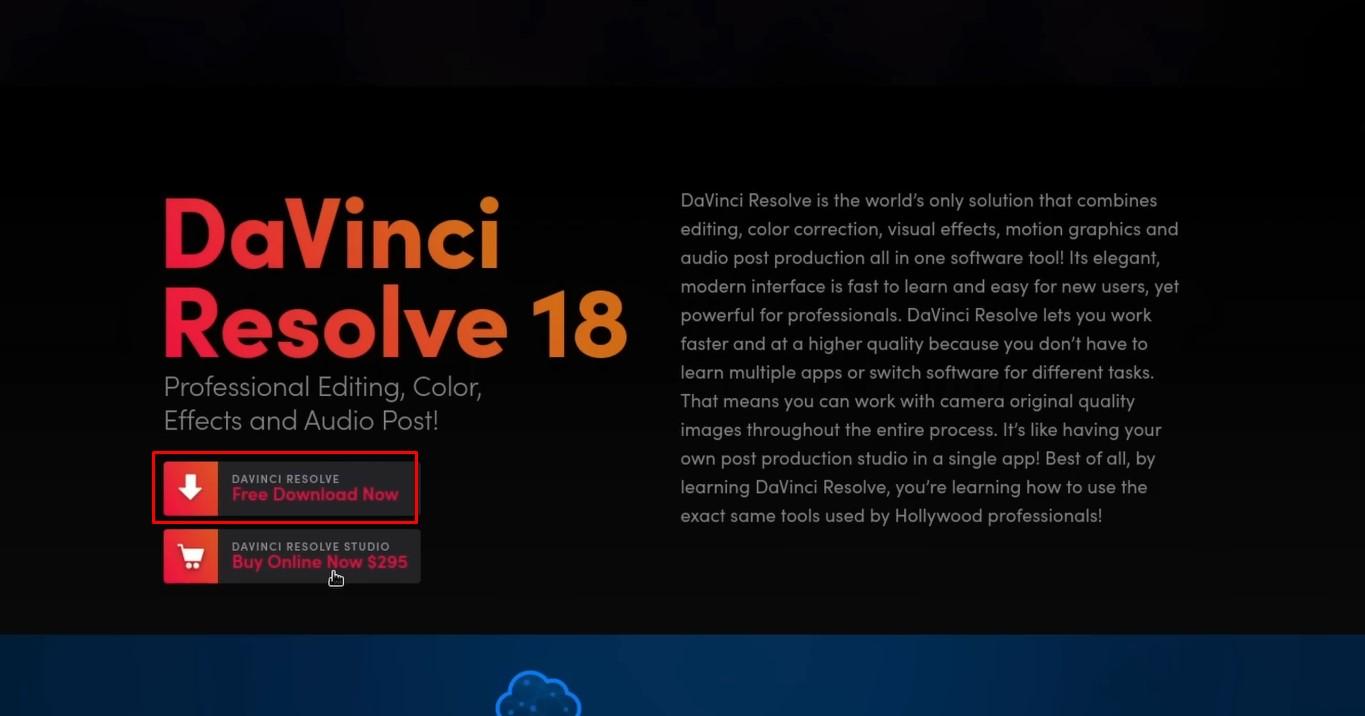 Apri il sito per scaricare DaVinci Resolve su Linux
