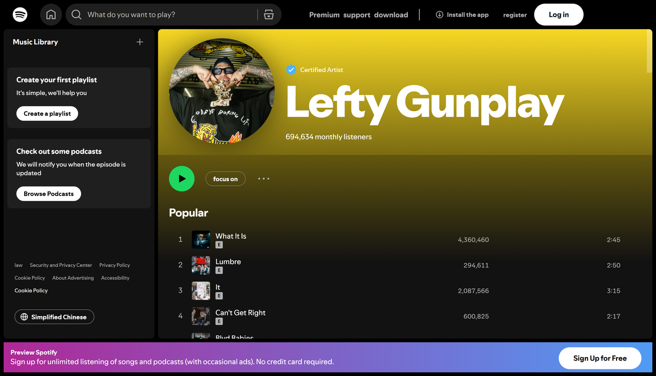 Artis dari lagu yang paling banyak diputar di Spotify minggu ini: Lefty Gunplay