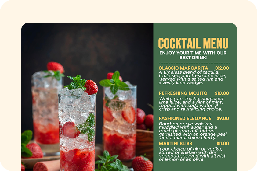 Design bar and restaurant menus