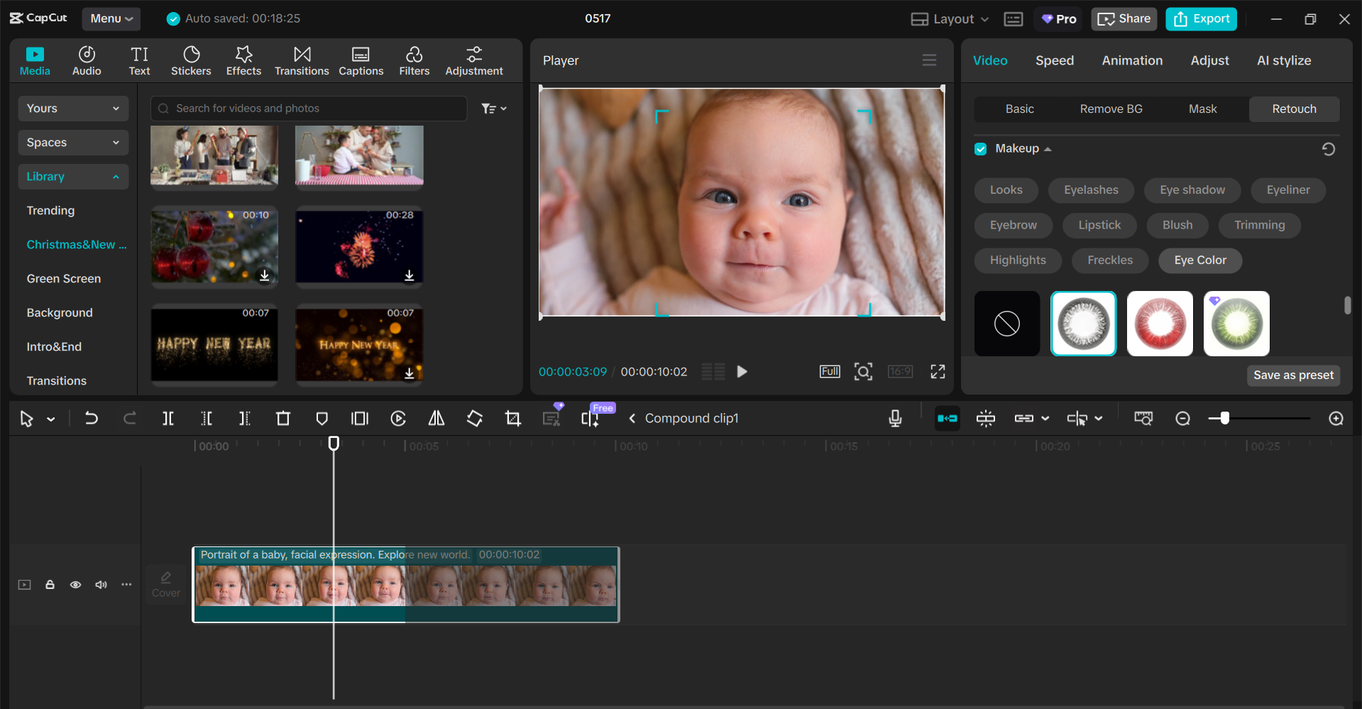 Interface do editor de vídeo para desktop CapCut - a melhor ferramenta para aprimorar os detalhes dos olhos em um vídeo