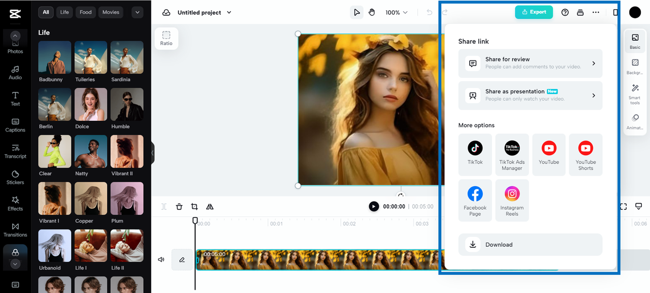 Export and share
