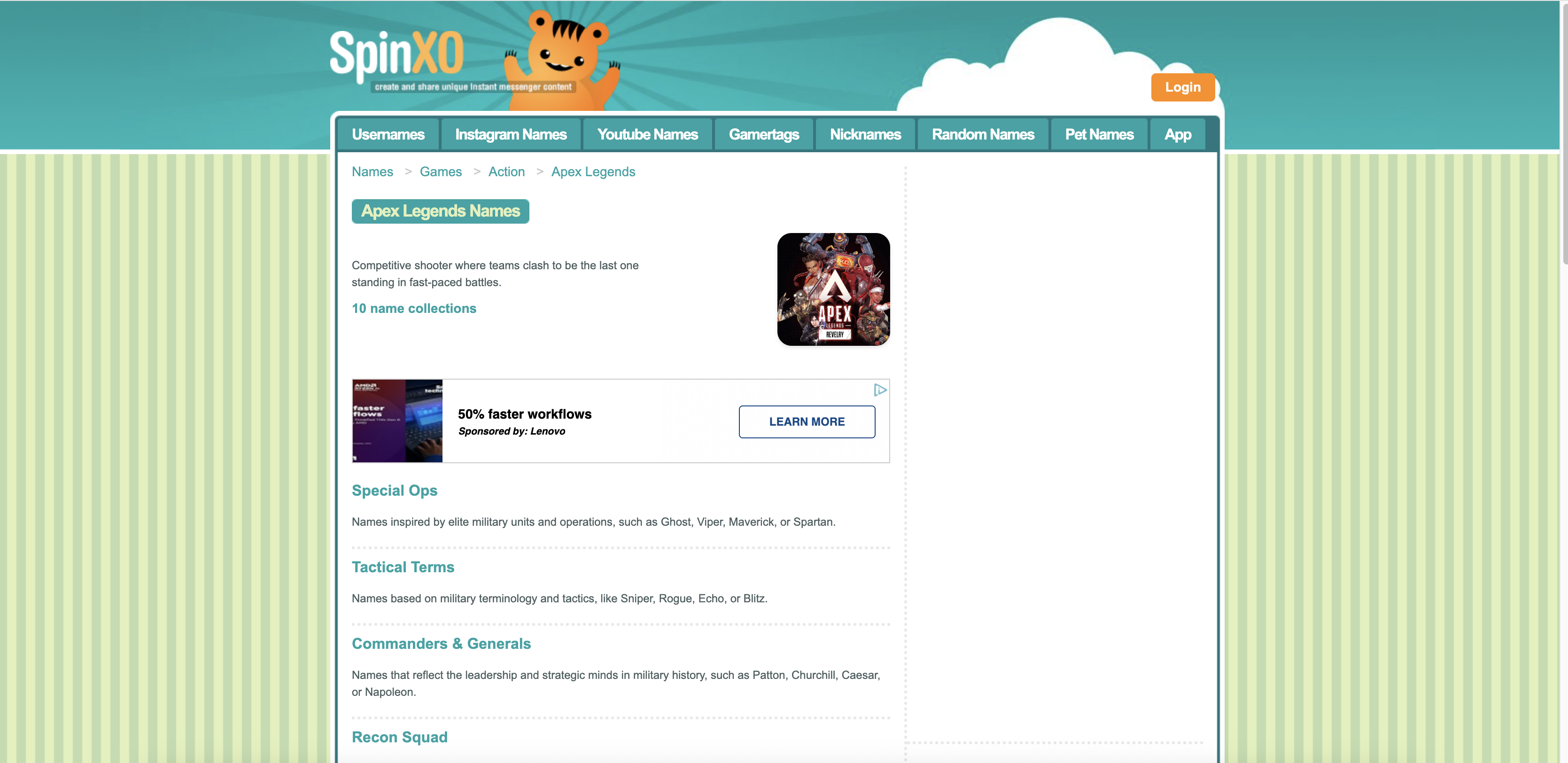 Generador de nombres de usuario de videojuegos SpinXO