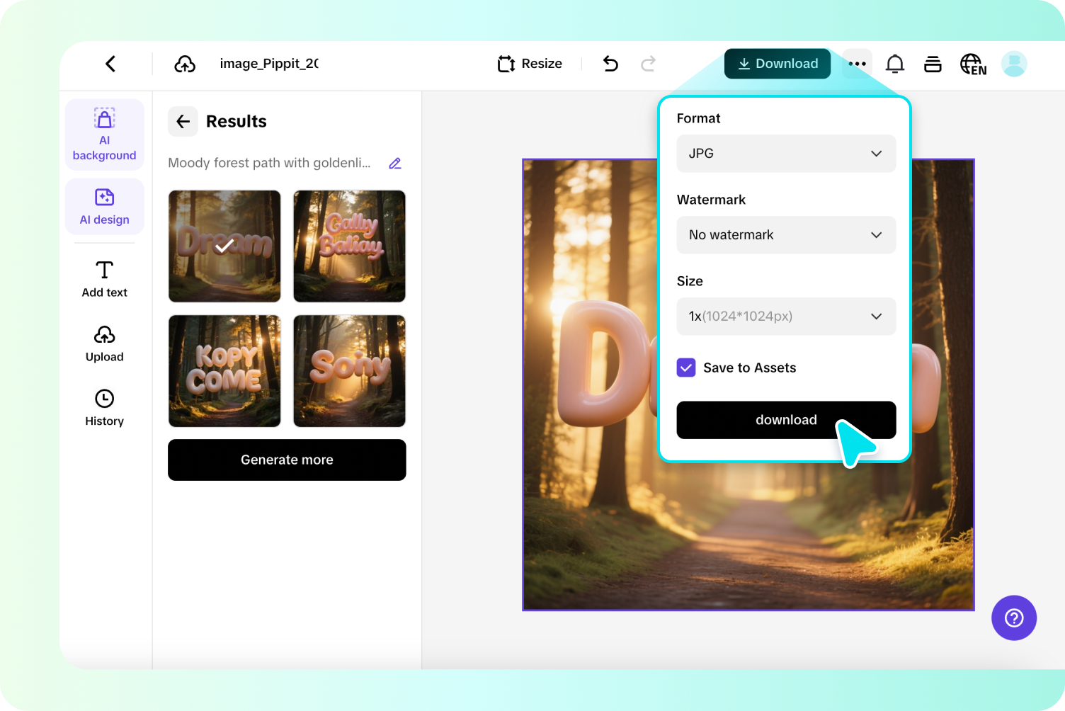 Customize and download design