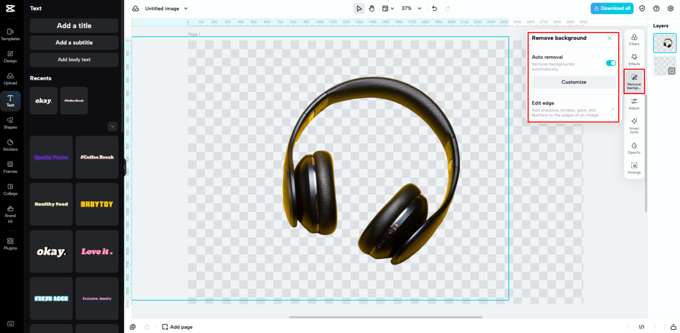 Removing an image background with CapCut Web