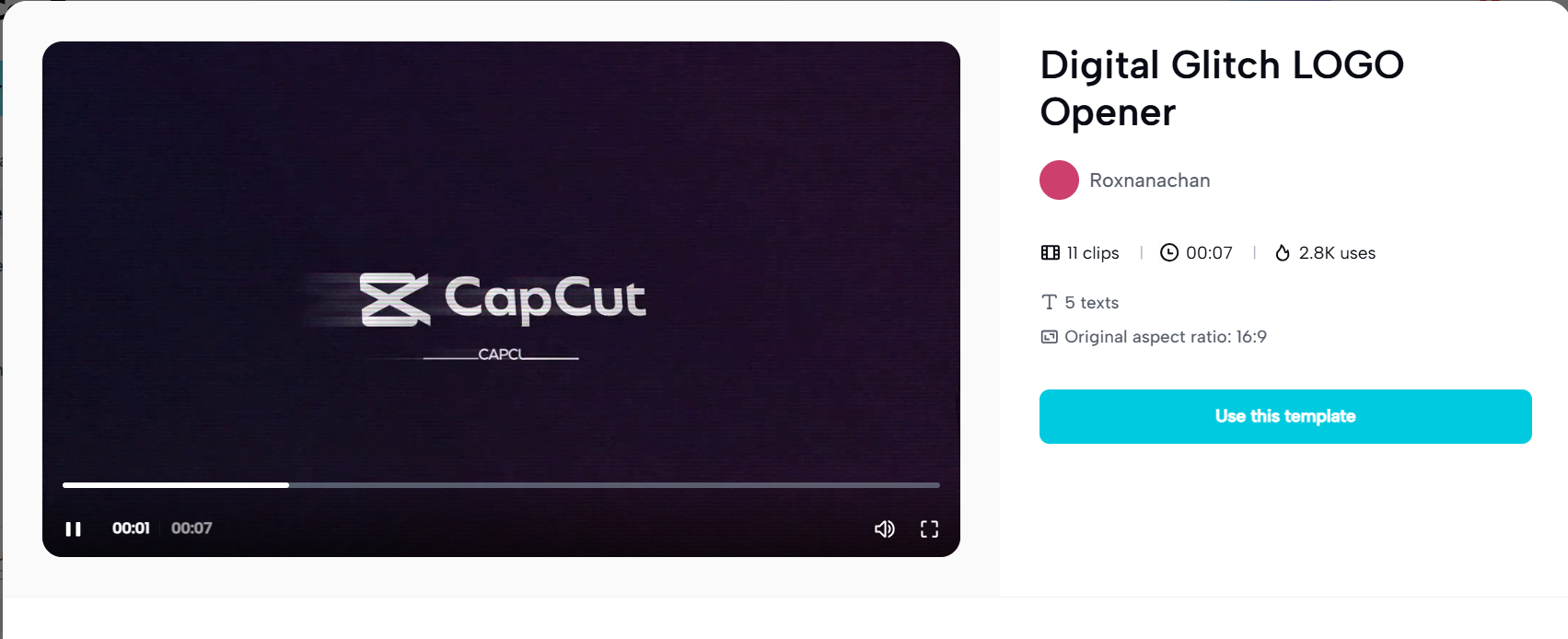 Plantilla de introducción del logotipo glitch en CapCut Web