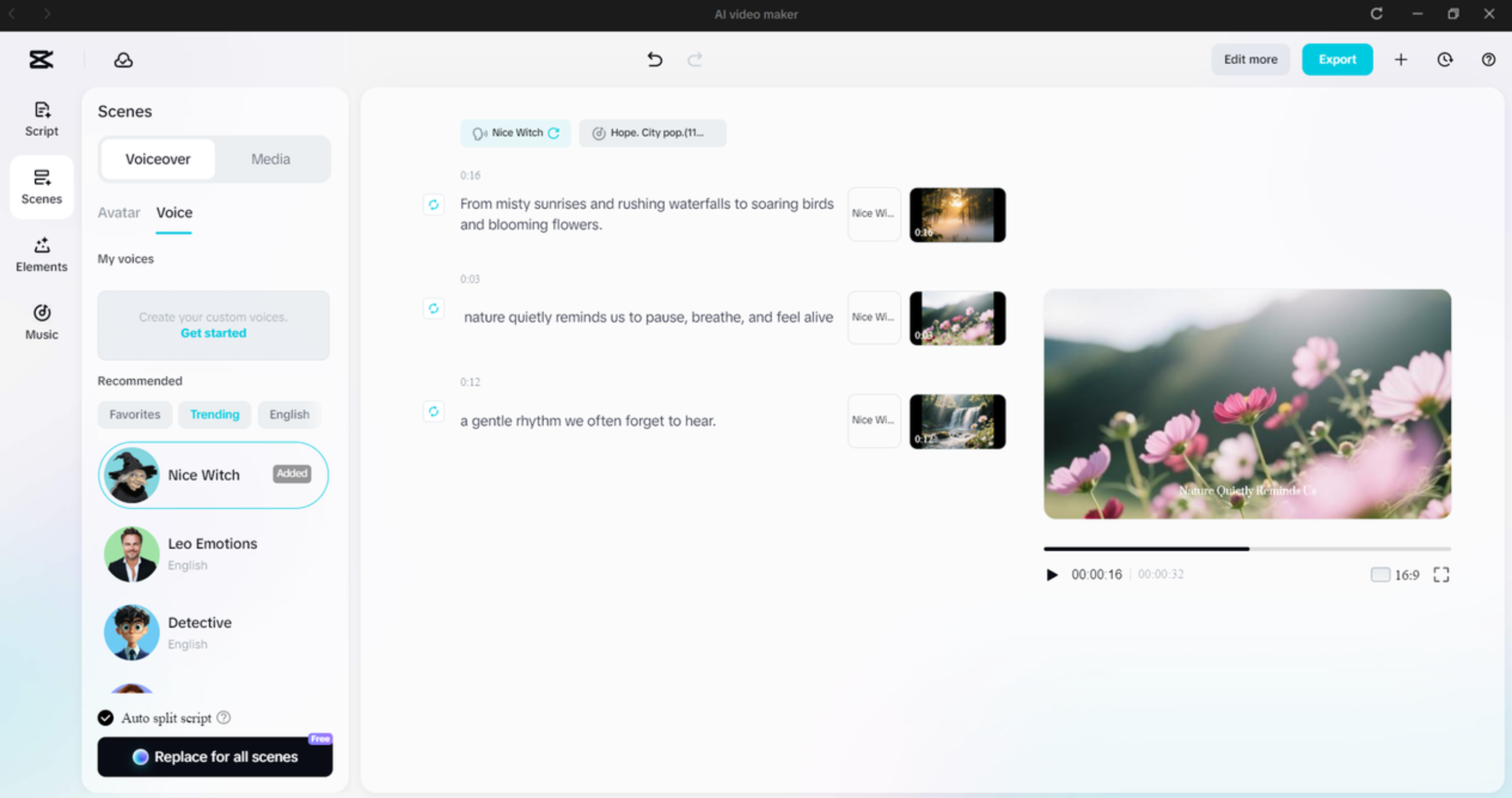 Interface of the CapCut AI video maker - an easier way to generate videos