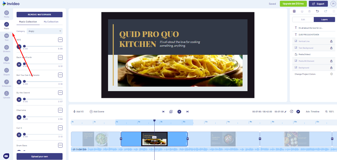 Interface of Invideo AI - a highly accessible video clip editor