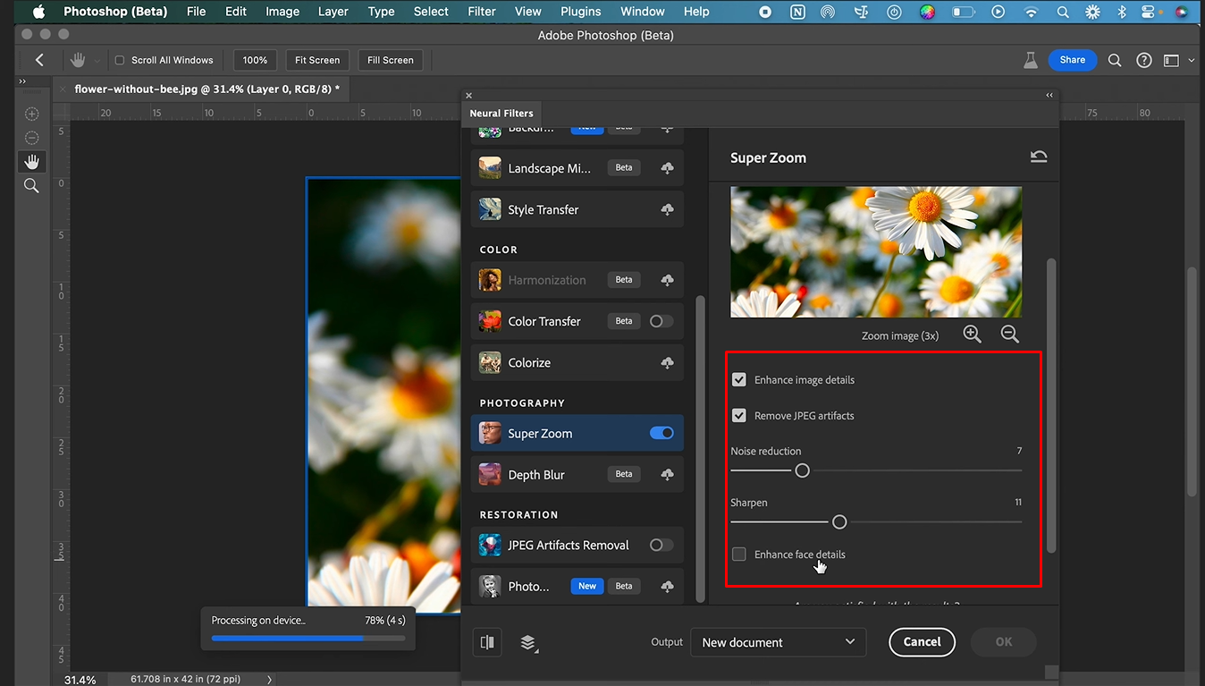 Aplique el filtro para aumentar la resolución en Photoshop