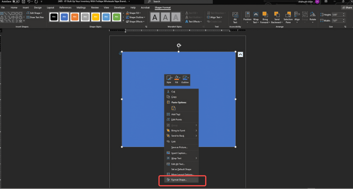 Open Format Shape option
