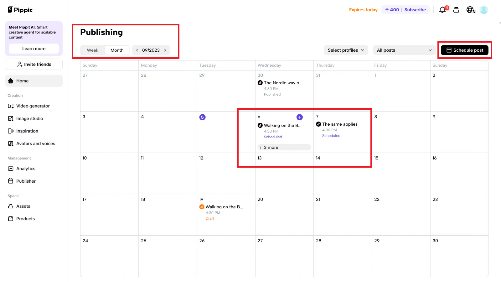 Post your content on the calendar