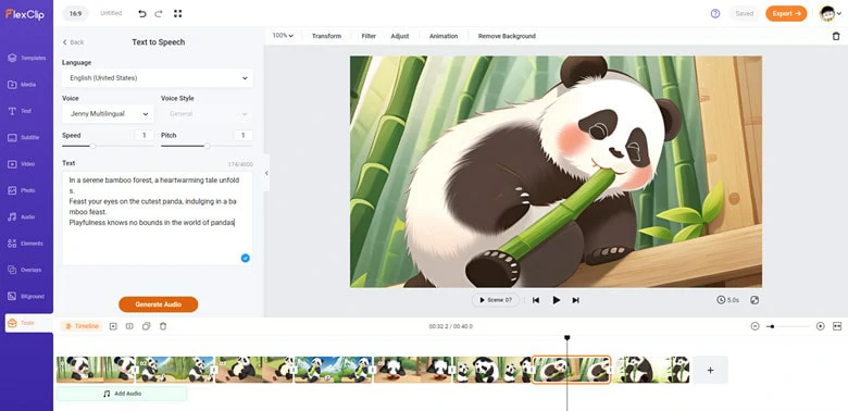 Interface de FlexClip - le meilleur générateur de dessins animés IA sur PC