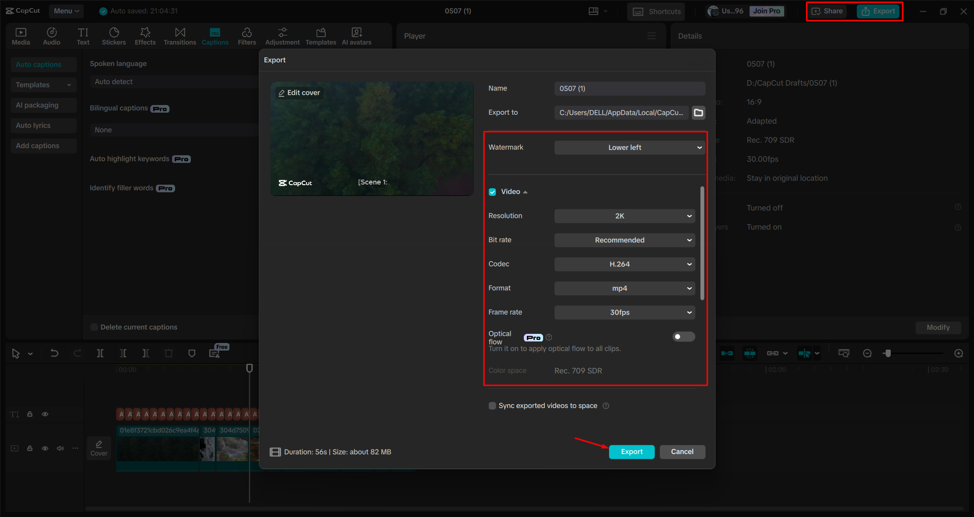 Exportar um vídeo do editor de vídeo para desktop CapCut