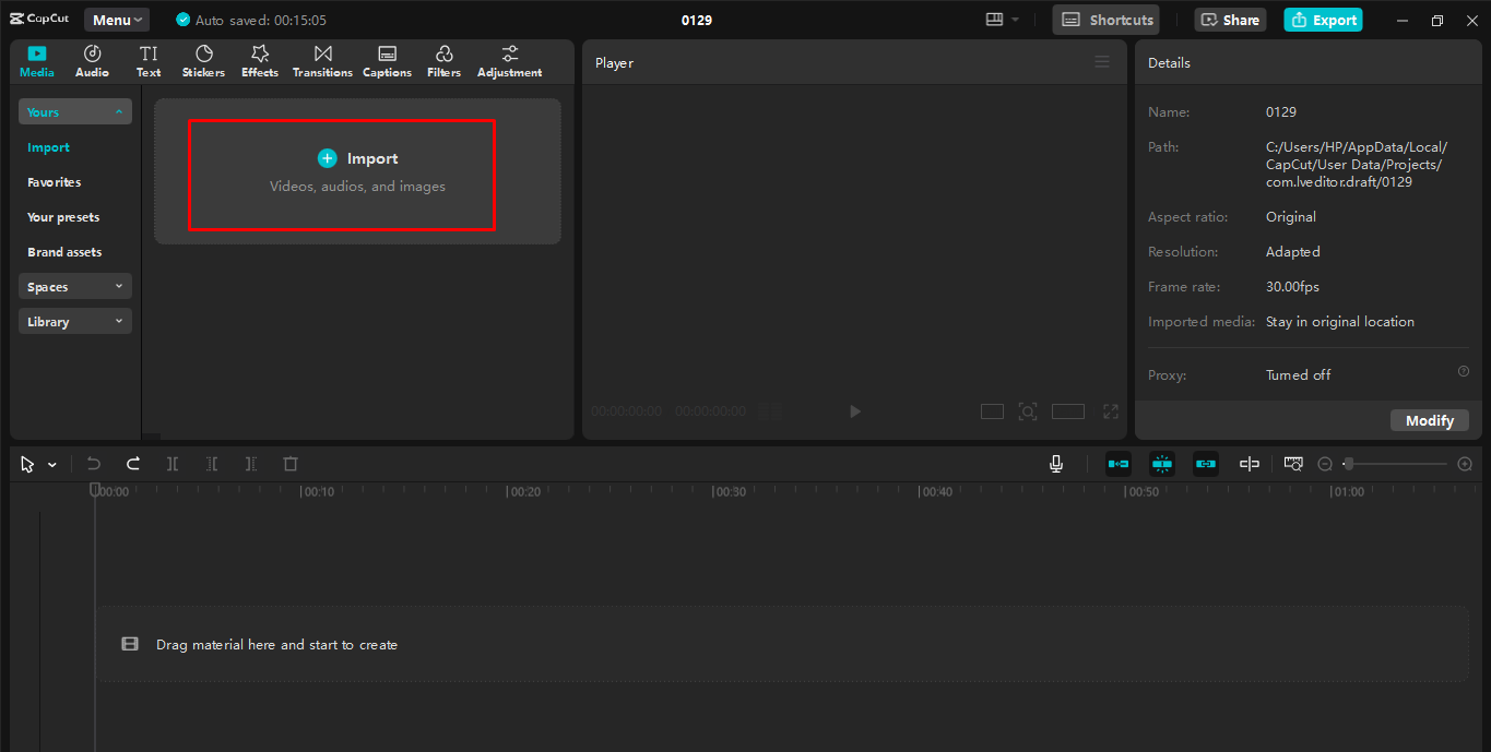 Mengimpor video di CapCut editor video desktop