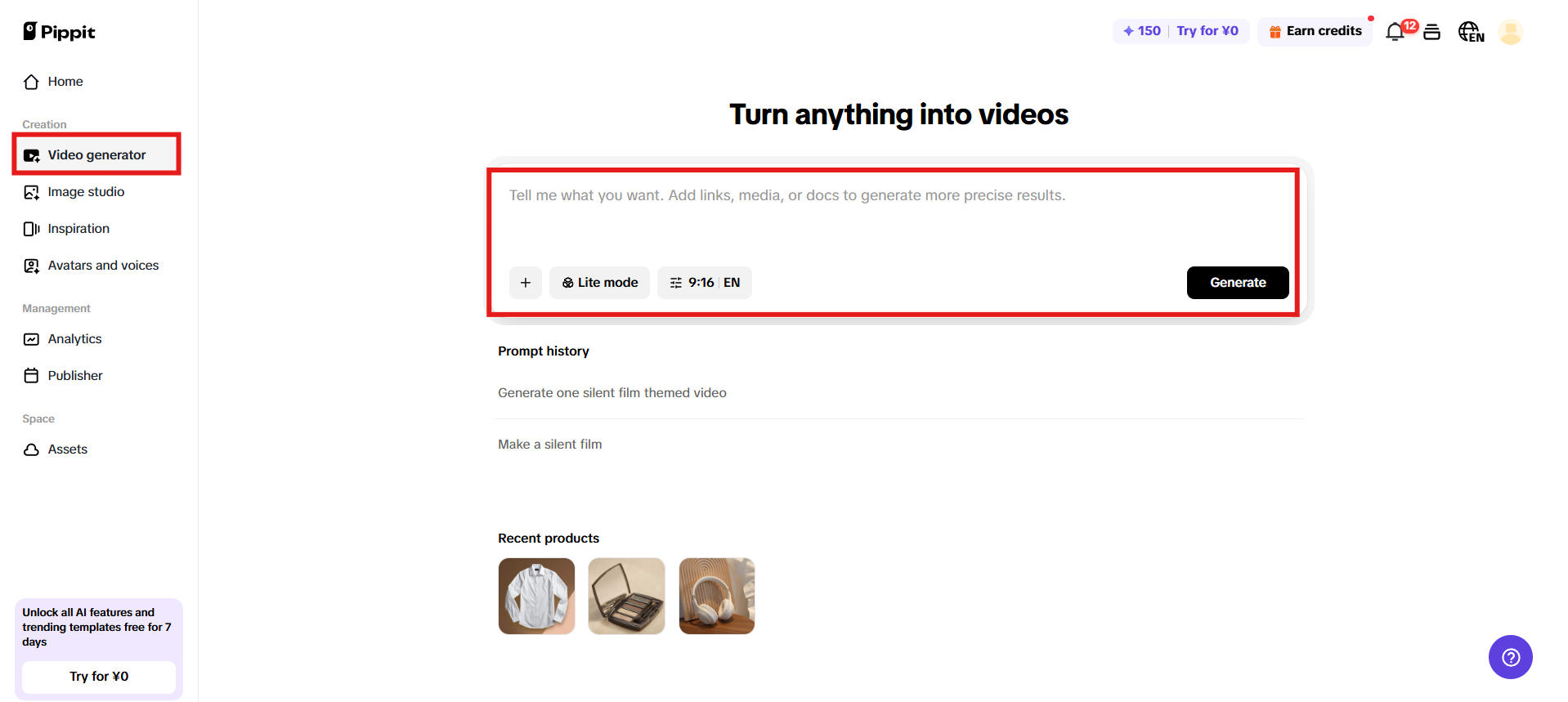 Access AI video generator