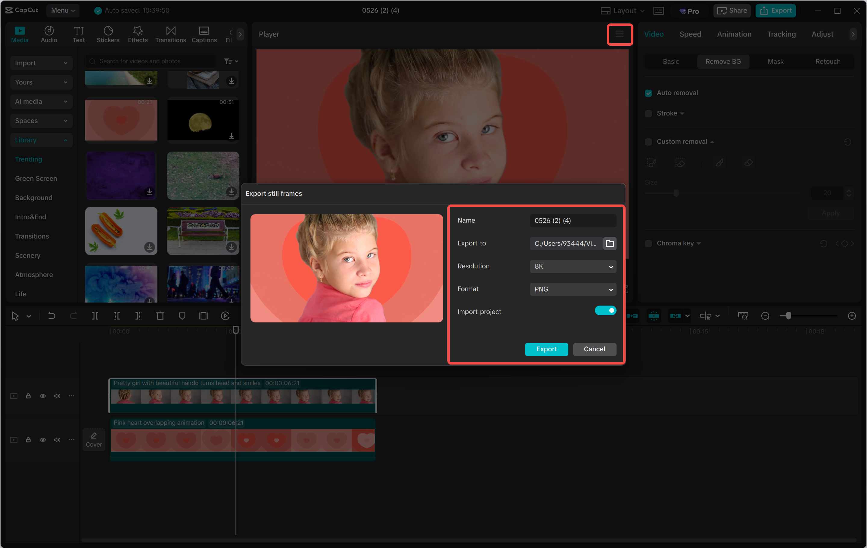 Exportul media din editorul video CapCut desktop