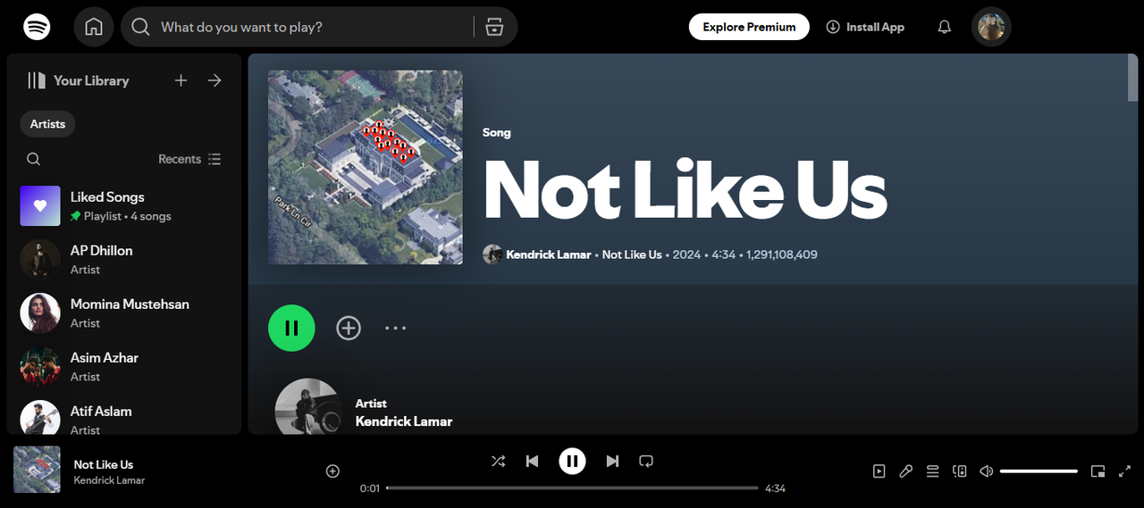 Cover of Not Like Us - lagu yang paling banyak diputar di Spotify minggu ini
