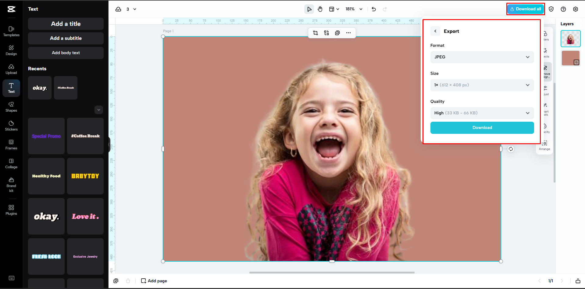 Exportar una imagen como PNG desde CapCut Web