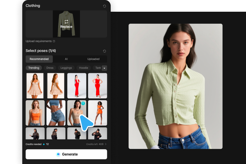 Generate a try-on preview instantly with one click