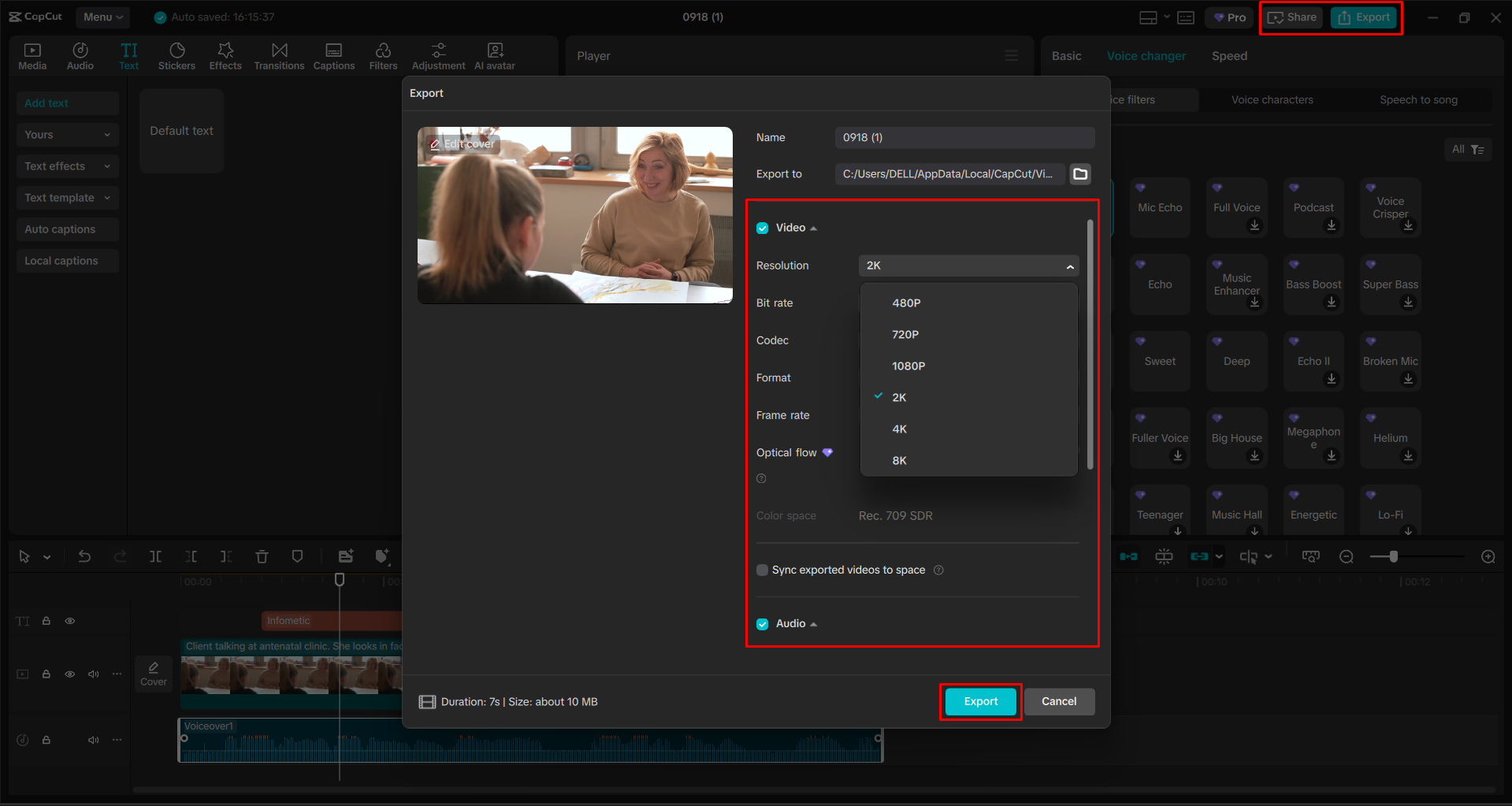 Exporting a video from the CapCut desktop video editor