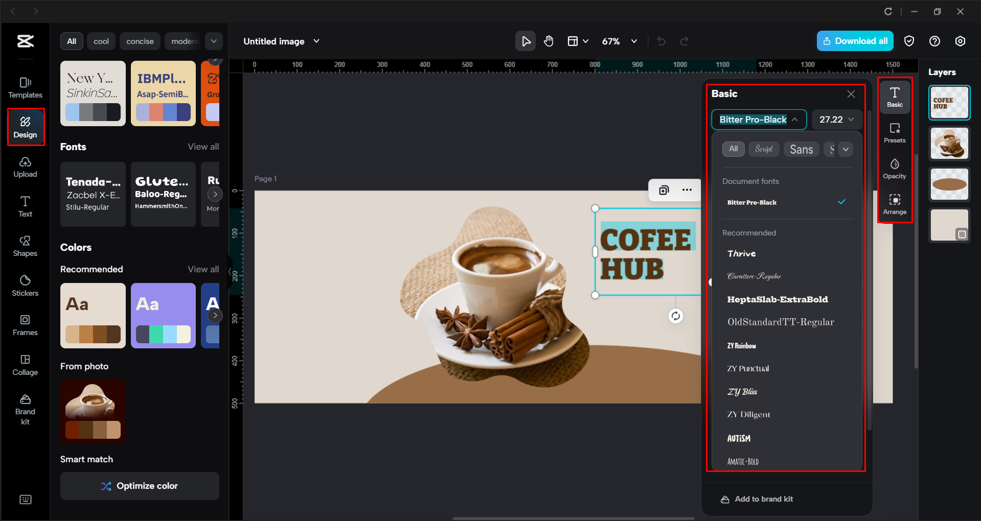Adding design elements to the header in the CapCut desktop video editor