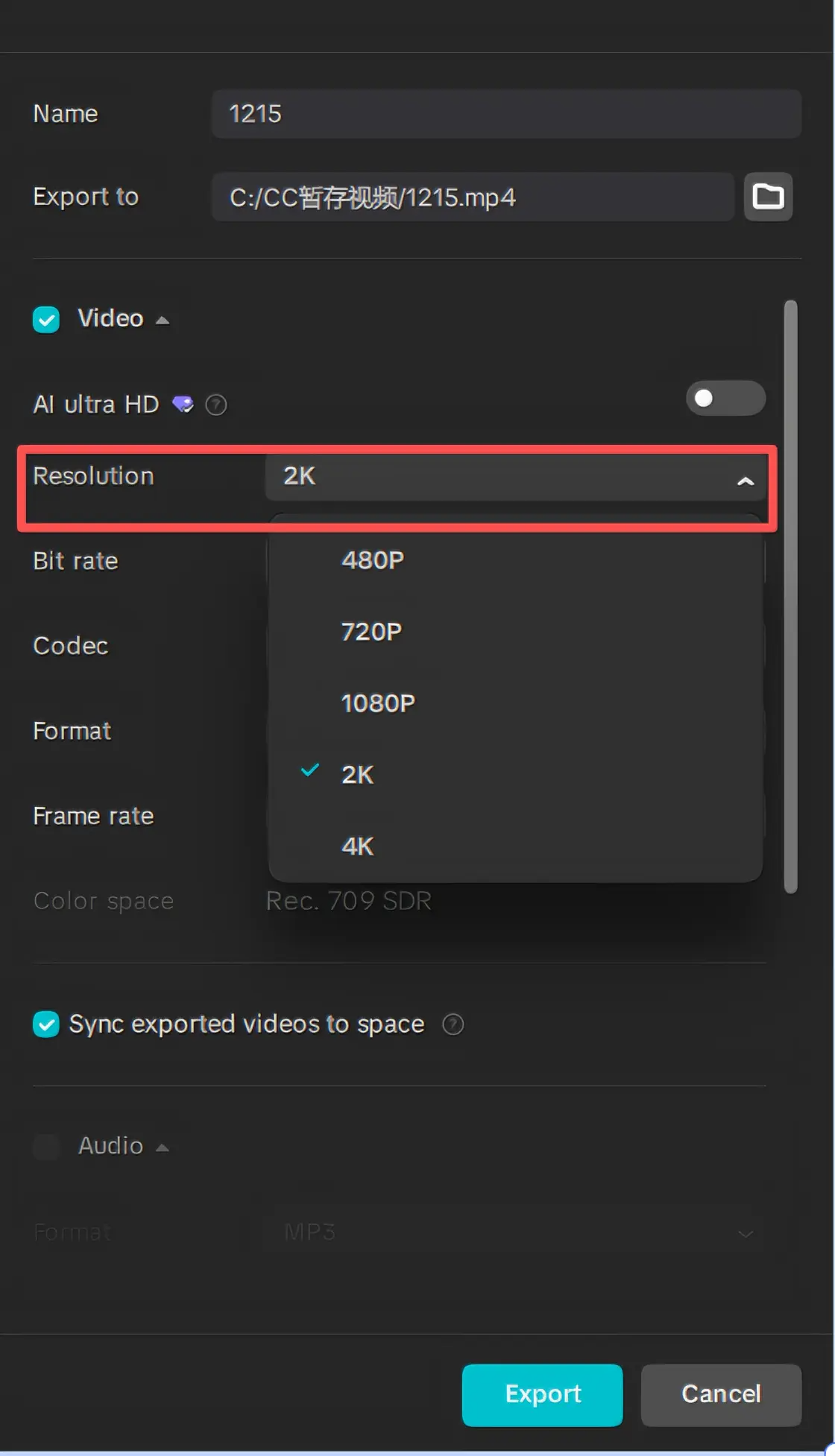 Capacità di risoluzione 2K / 4K nel CapCut client