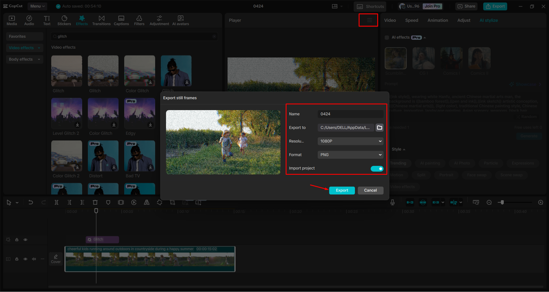Esportazione di un video dall' CapCut editor video desktop
