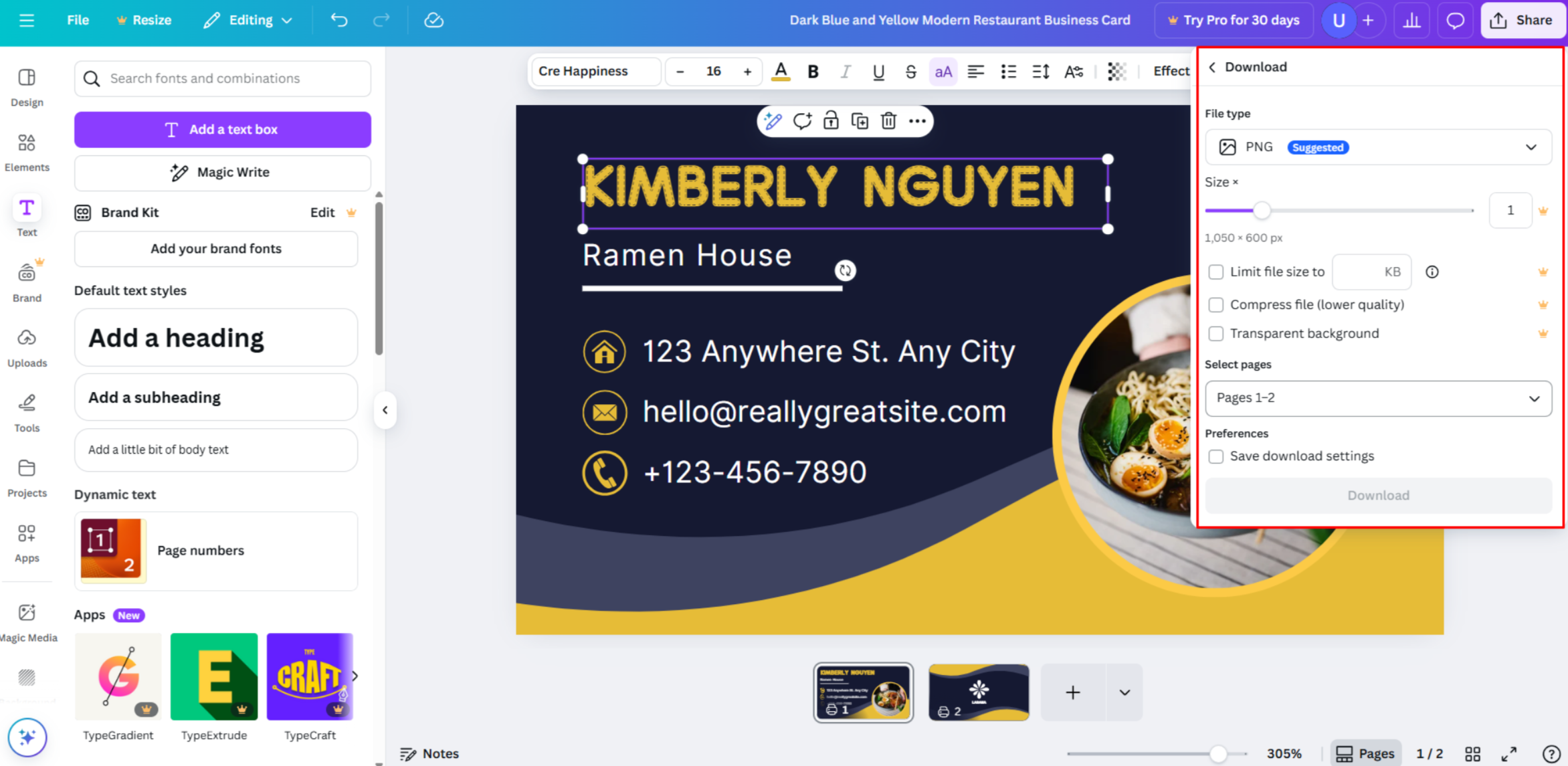 Mengunduh kartu bisnis dari Canva