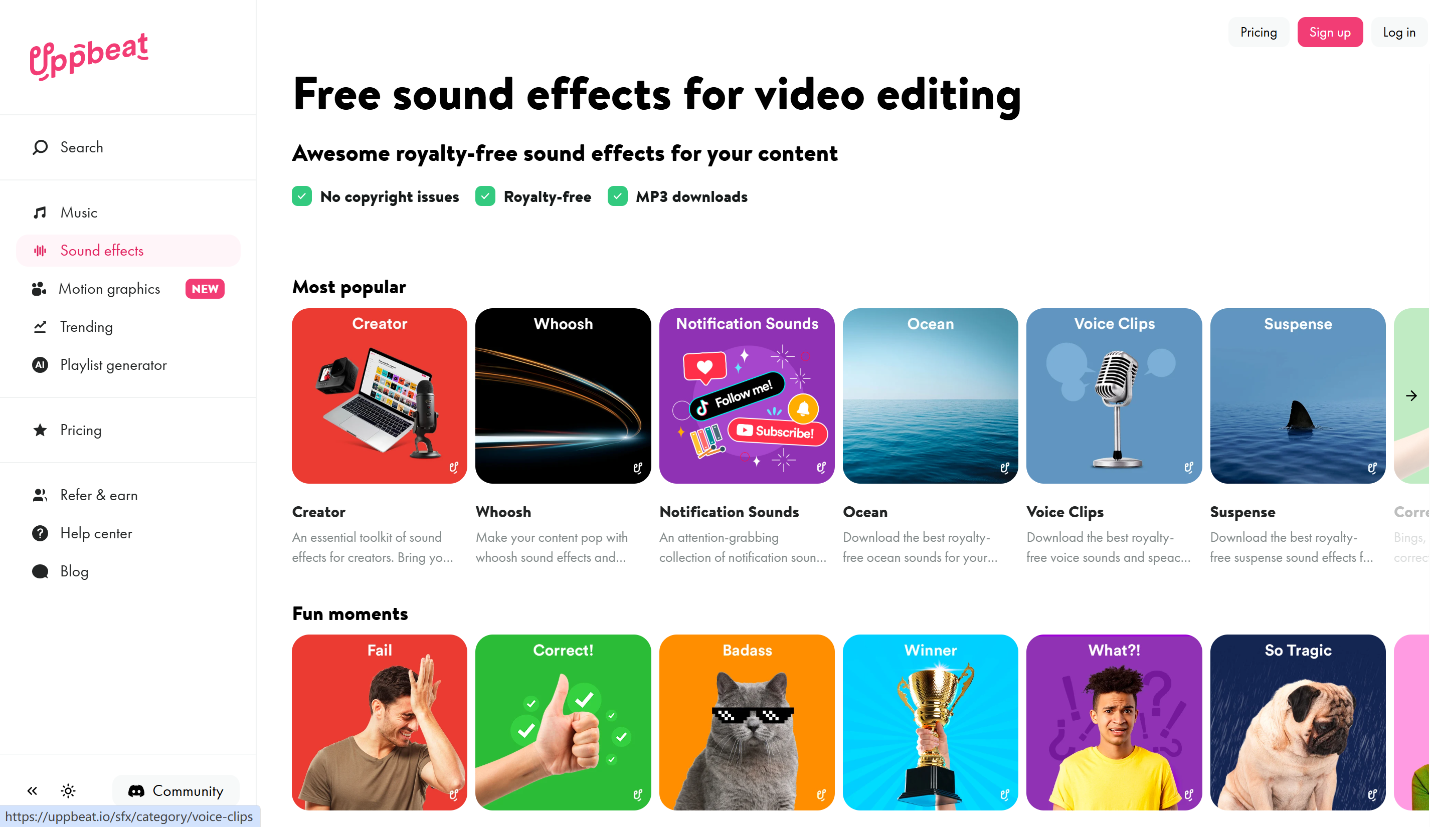 Il sito web per scaricare effetti sonori: Uppbeat