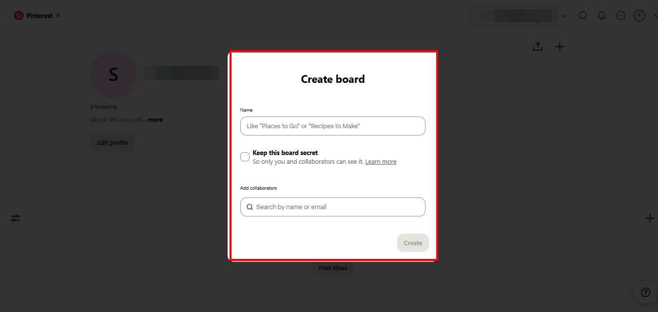 Creating board in Pinterest