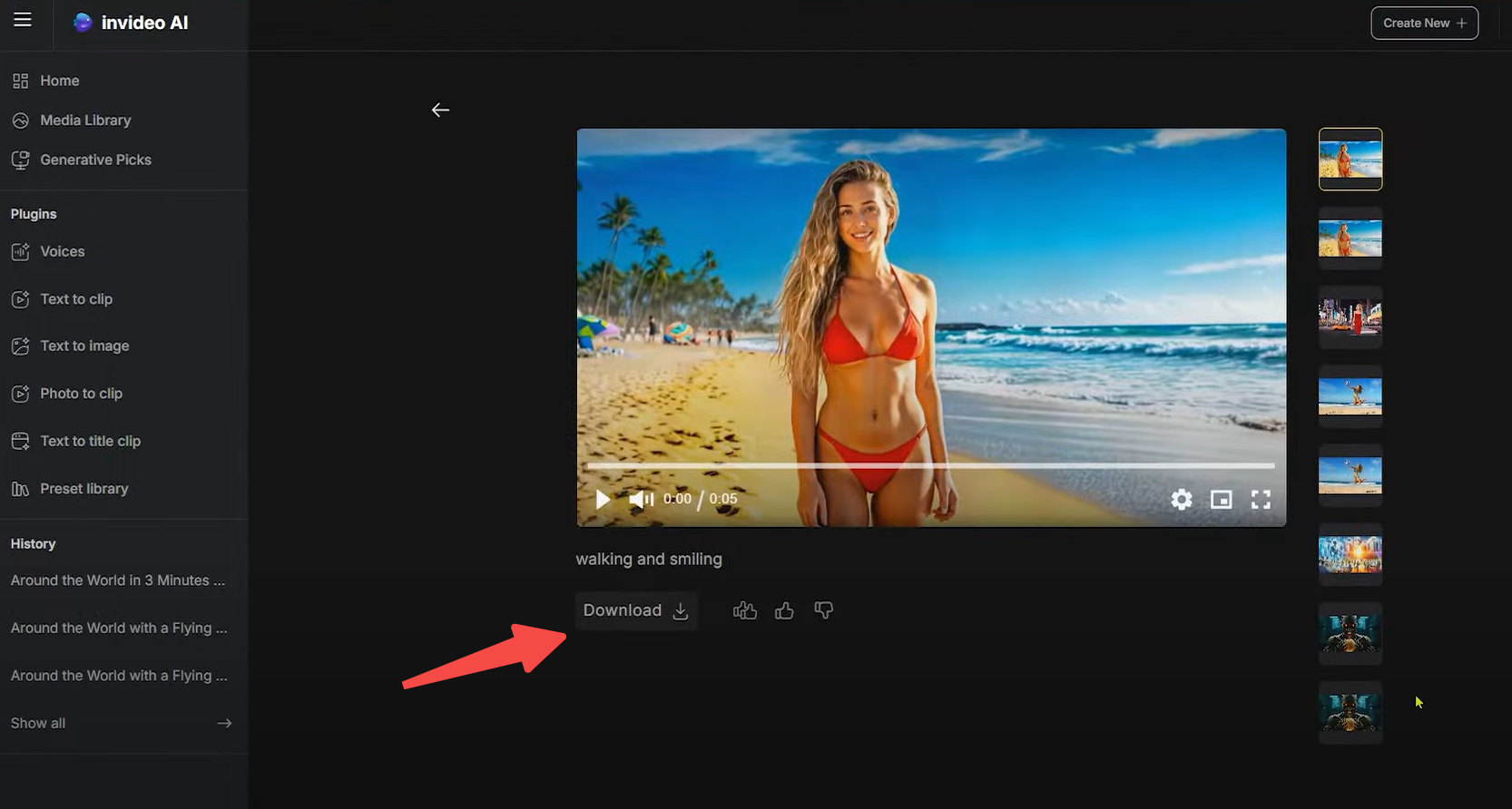 Herunterladen des Videos mit dem Invideo AI-Tool